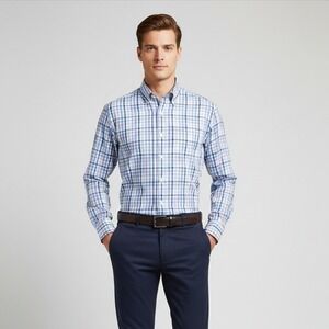 Peter Millar Button-Up Shirt Men s Size S Blue Purple White Plaid Preppy Nerd